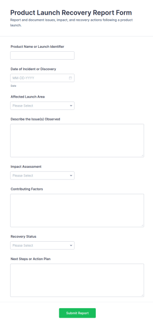 Product Launch Recovery Report Form Template