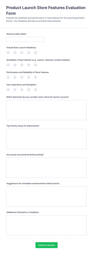 Product Launch Store Features Evaluation Form Template