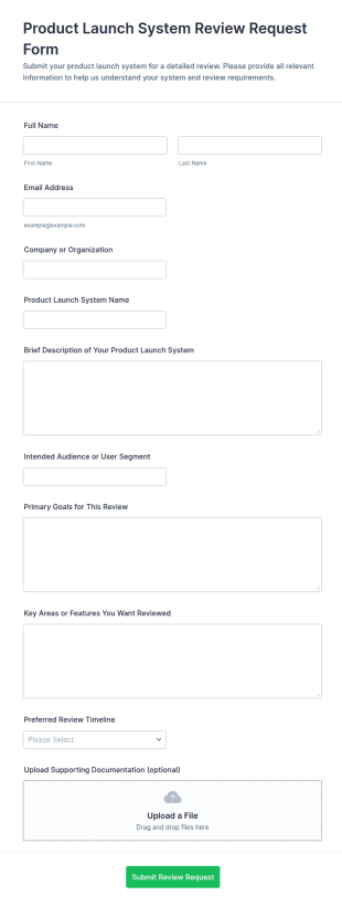 Product Launch System Review Request Form Template