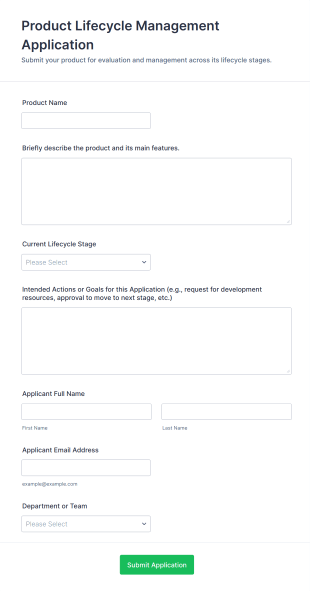 Product Lifecycle Management Application Form Template