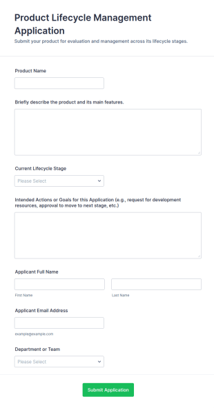 Product Lifecycle Management Application Form Template