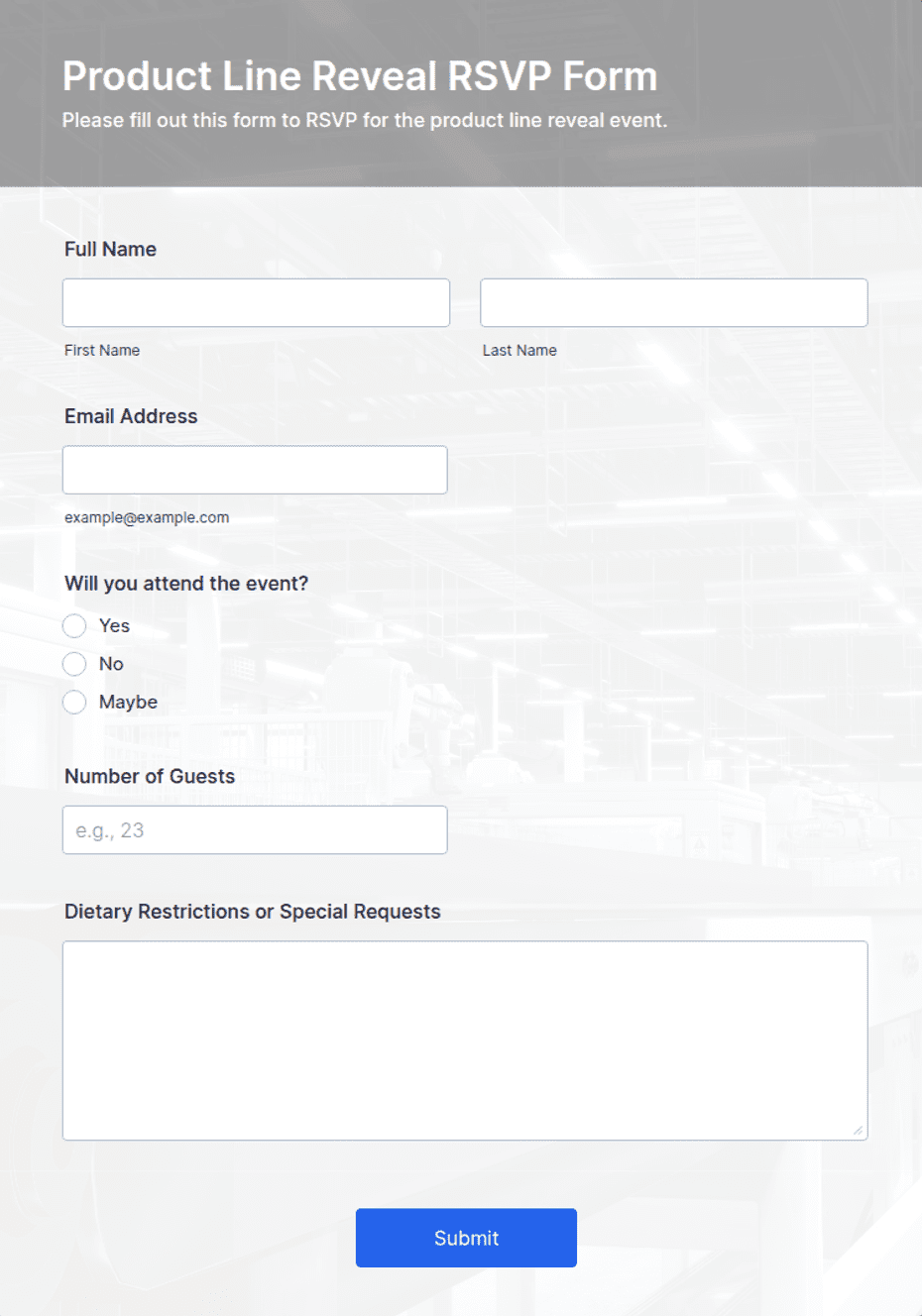 Product Line Reveal RSVP Form Template | Jotform