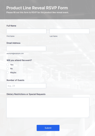 Product Line Reveal RSVP Form Template