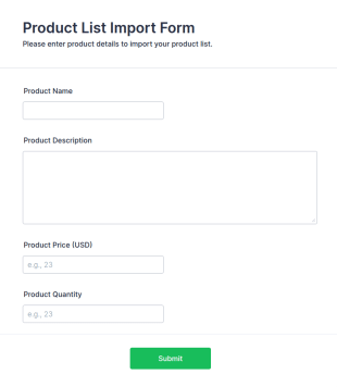 Product List Import Form Template