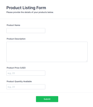 Product Listing Form Template