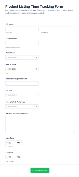 Product Listing Time Tracking Form Template