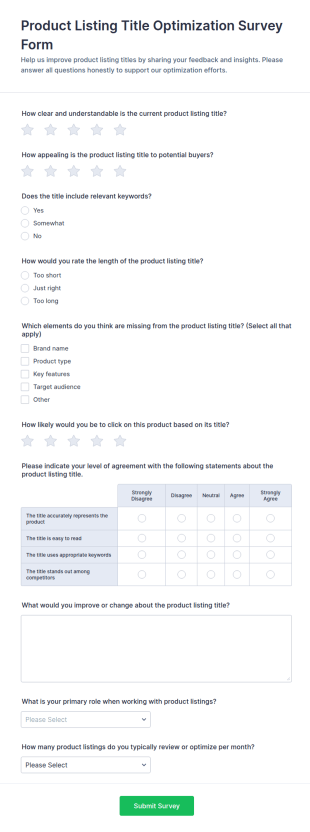 Product Listing Title Optimization Survey Form Template