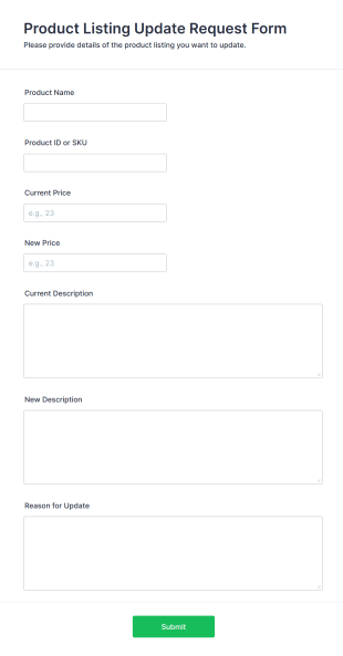 Product Listing Update Request Form Template