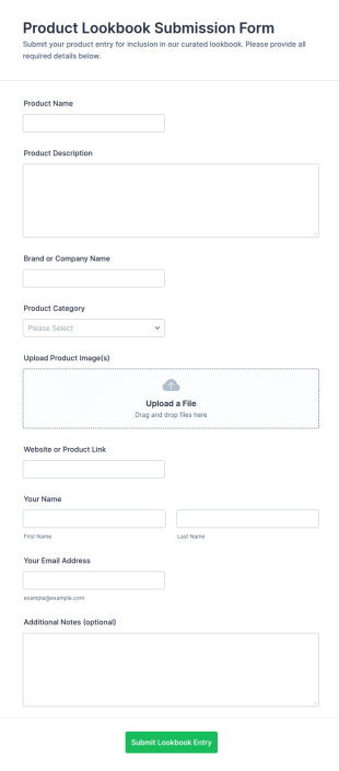 Product Lookbook Submission Form Template