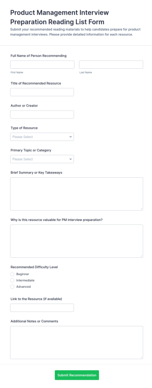 Product Management Interview Preparation Reading List Form Template