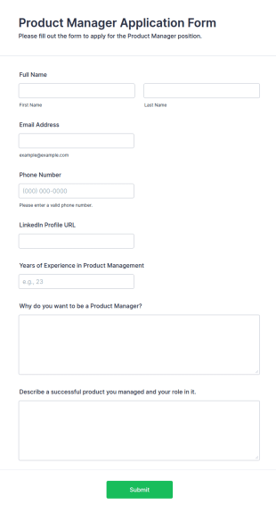 Product Manager Application Form Template