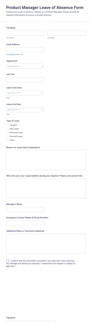 Product Manager Leave Of Absence Form Template