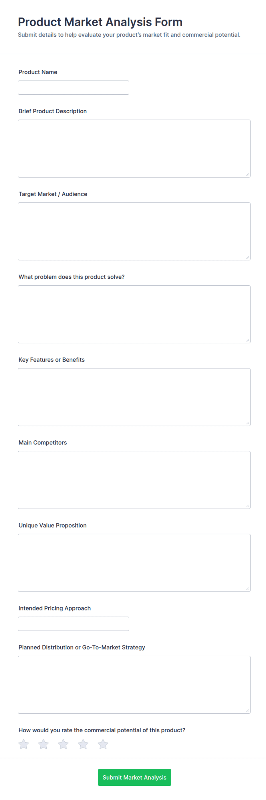 Product Market Analysis Form Template | Jotform