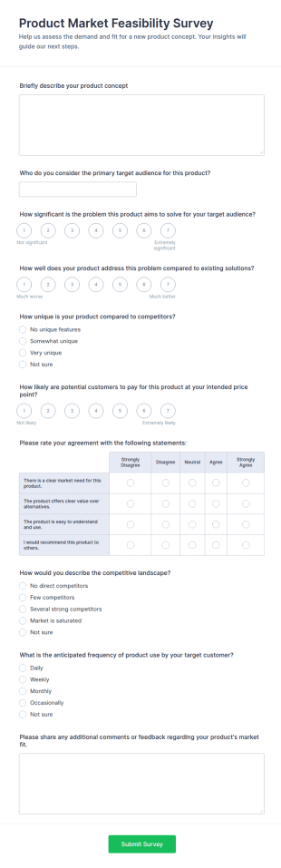 Product Market Feasibility Survey Form Template