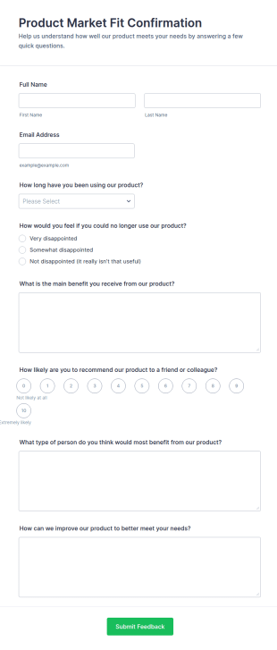 Product Market Fit Confirmation Form Template