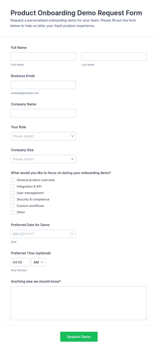 Product Onboarding Demo Request Form Template