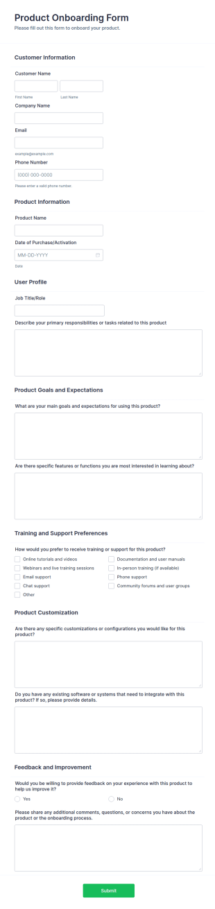 Product Onboarding Form Template