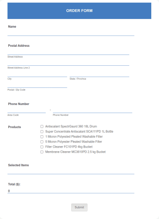 Water Treatment Equipment Order Form Template