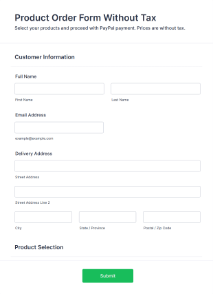 Product Order Form Without Tax