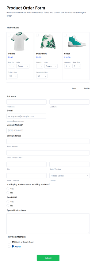 Product Order Form Template