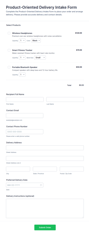 Product Oriented Delivery Intake Form Template