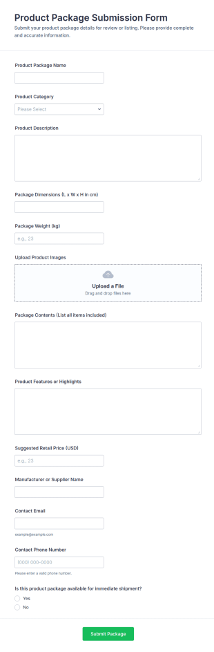 Product Package Submission Form Template