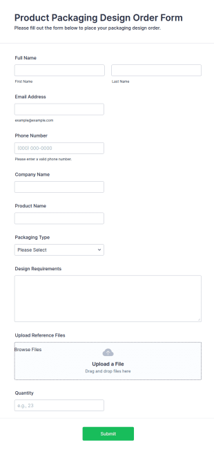 Product Packaging Design Order Form Template