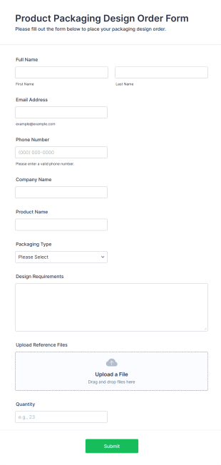 Product Packaging Design Order Form Form Template