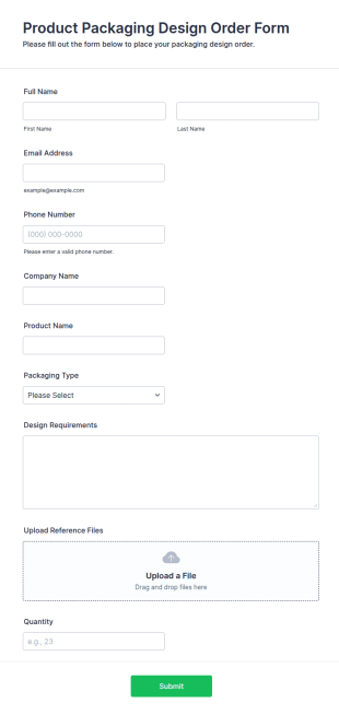 Product Packaging Design Order Form Template
