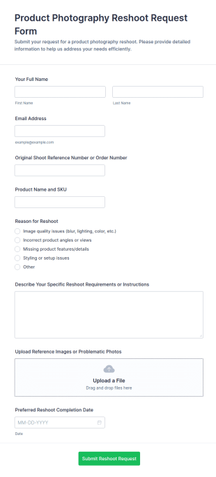 Product Photography Reshoot Request Form Template