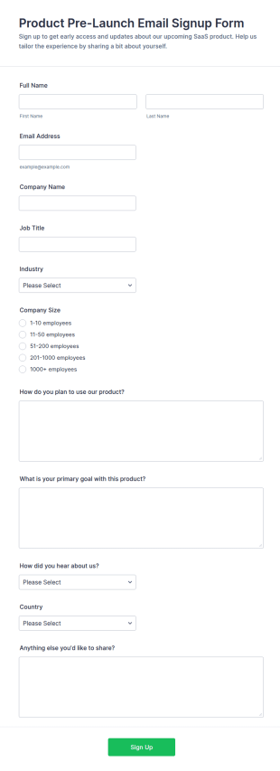 Product Pre Launch Email Signup Form Template