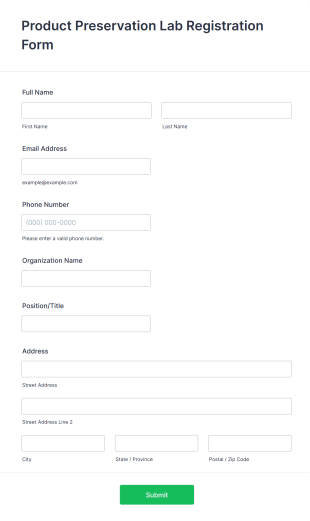 Product Preservation Lab Registration Form Template