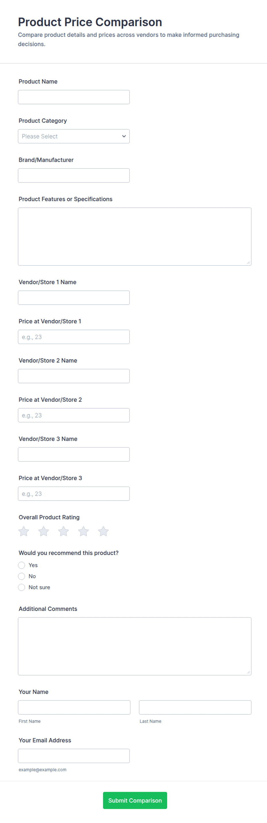 Product Price Comparison Form Template | Jotform