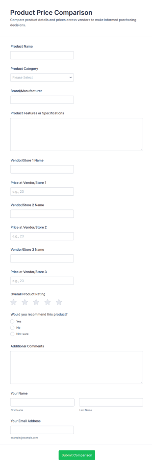 Product Price Comparison Form Template