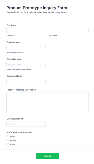 Product Prototype Inquiry Form Form Template