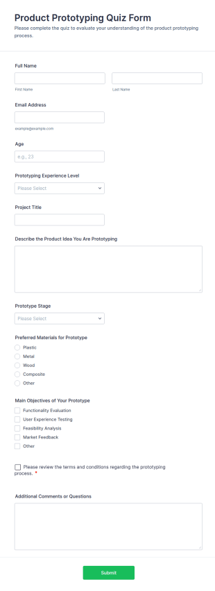 Product Prototyping Quiz Form Template