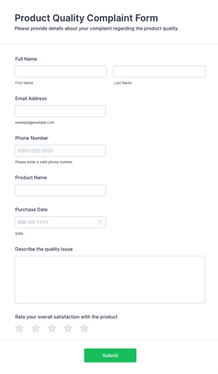 Product Quality Complaint Form Template