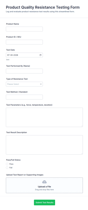 Product Quality Resistance Testing Form Template