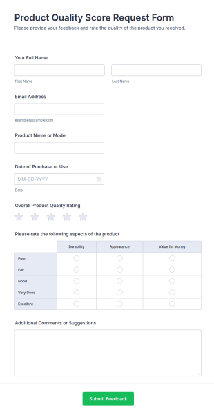 Product Quality Score Request Form Template