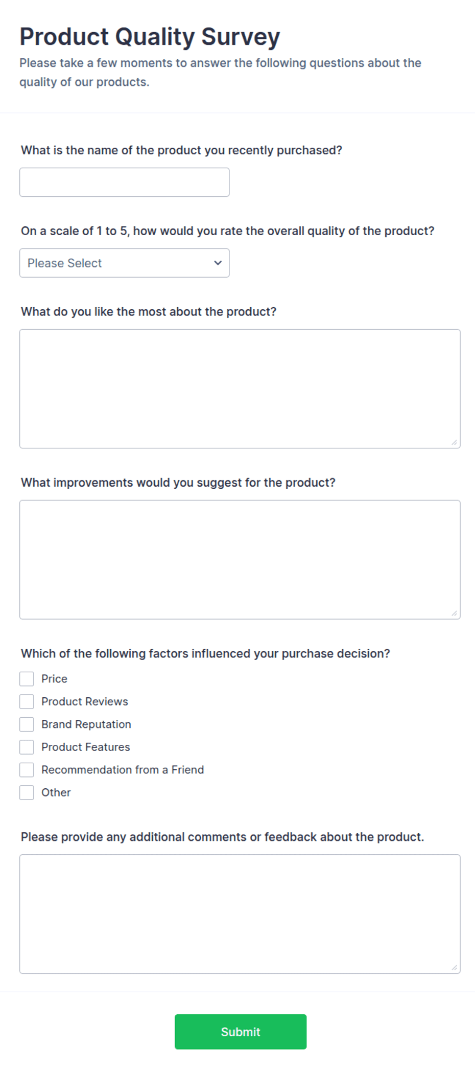 Product Quality Survey Form Template | Jotform