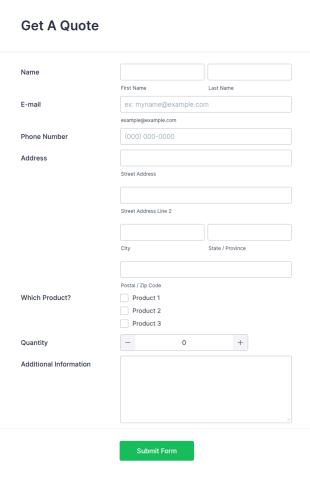 Product Quote Form Template