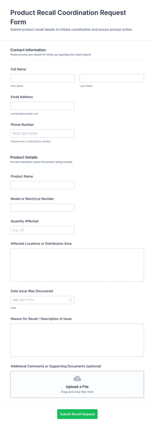Product Recall Coordination Request Form Template