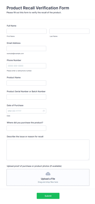 Product Recall Verification Form Form Template