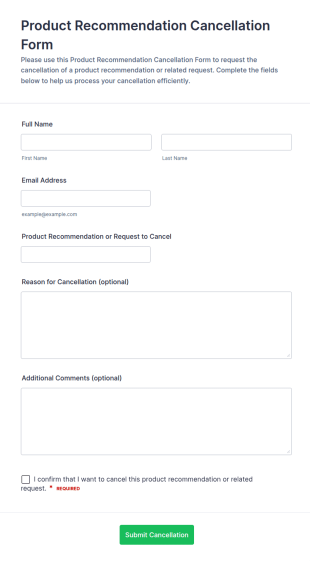 Product Recommendation Cancellation Form Template