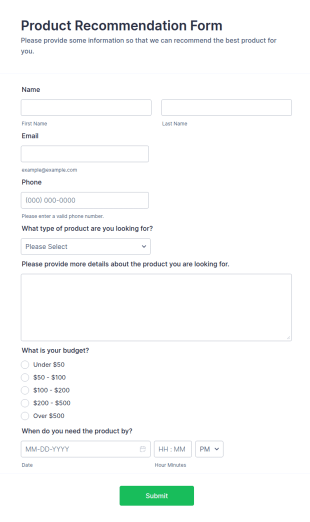 Product Recommendation Form Template