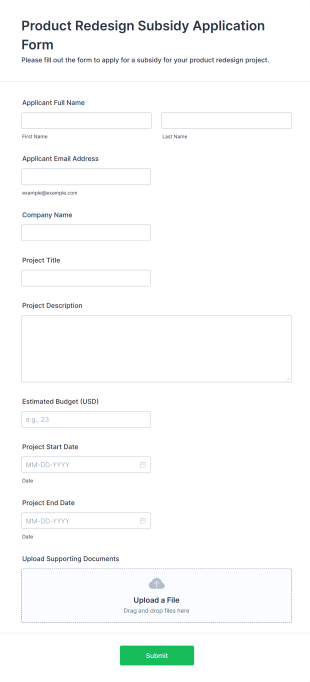 Product Redesign Subsidy Application Form Template