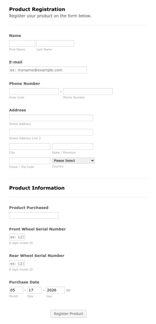 Product Registration Form Template