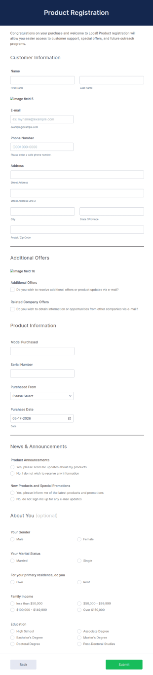 Product Registration Form Template