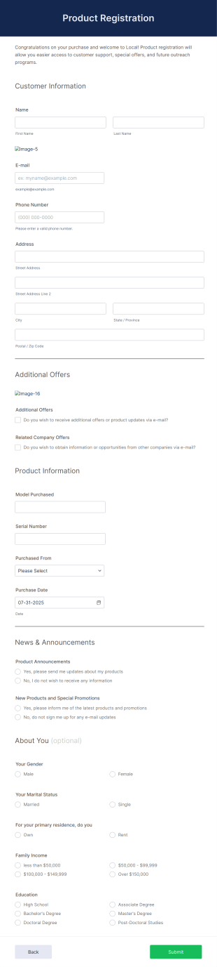 Product Registration Form Template