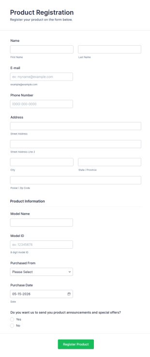 Product Registration Form Template